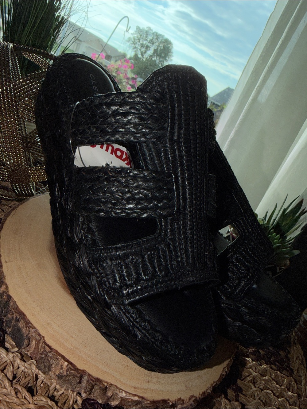 Clergerie Black Woven Raffia Platform Wedge Sandals - Picture 4 of 12